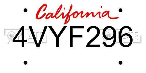 4VYF296 California License Plate