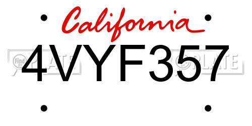 4VYF357 California License Plate
