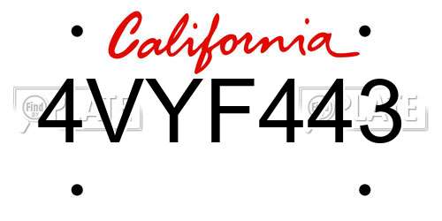 4VYF443 California License Plate
