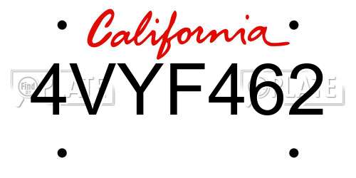 4VYF462 California License Plate