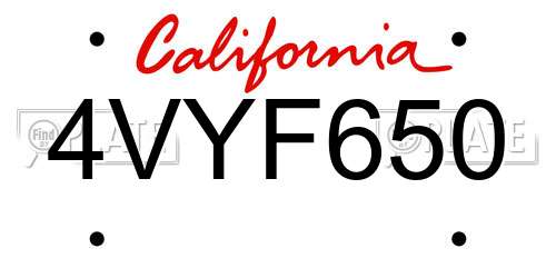 4VYF650 California License Plate