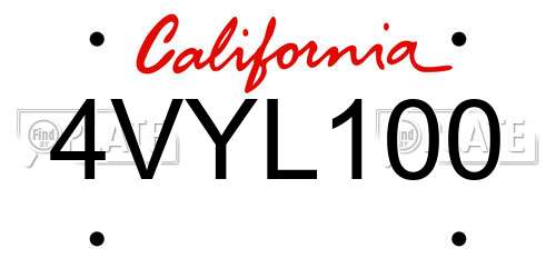 4VYL100 California License Plate