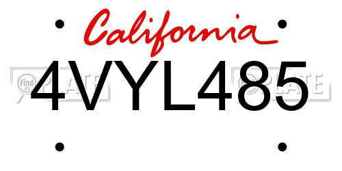 4VYL485 California License Plate