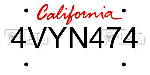 4VYN474 California License Plate