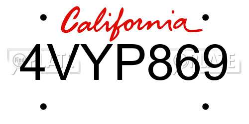 4VYP869 California License Plate