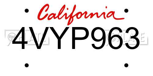 4VYP963 California License Plate