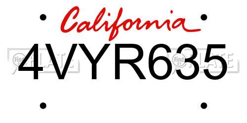 4VYR635 California License Plate