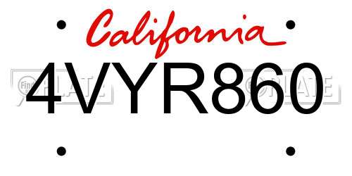 4VYR860 California License Plate