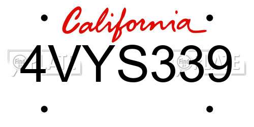 4VYS339 California License Plate
