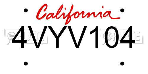 4VYV104 California License Plate