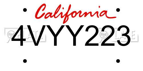 4VYY223 California License Plate