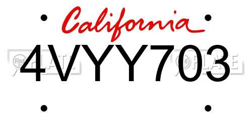 4VYY703 California License Plate