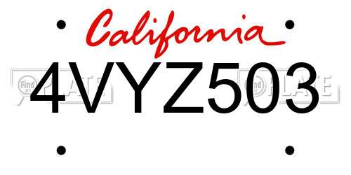 4VYZ503 California License Plate