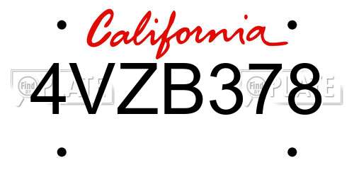 4VZB378 California License Plate