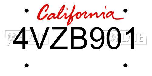 4VZB901 California License Plate