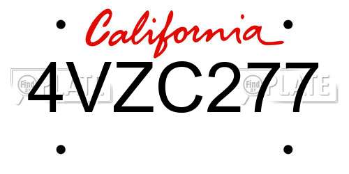 4VZC277 California License Plate