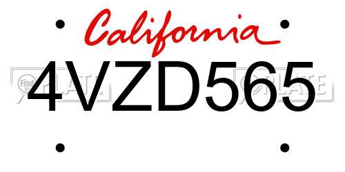 4VZD565 California License Plate
