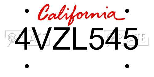 4VZL545 California License Plate