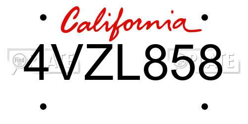 4VZL858 California License Plate