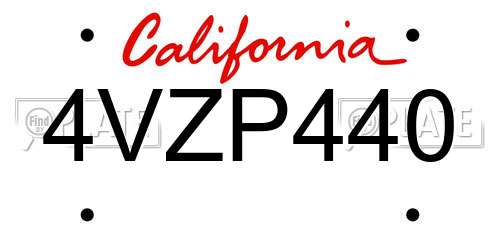 4VZP440 California License Plate