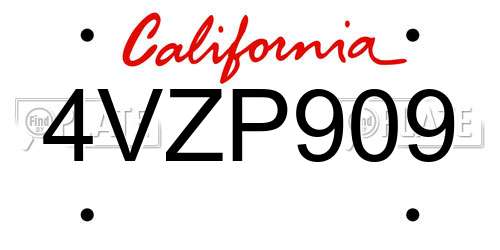 4VZP909 California License Plate