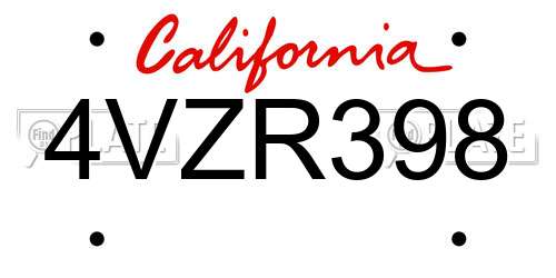 4VZR398 California License Plate