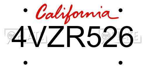 4VZR526 California License Plate