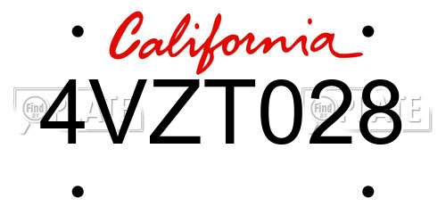 4VZT028 California License Plate