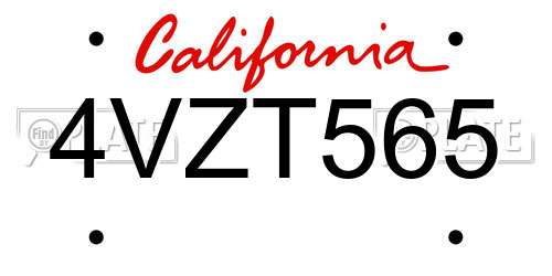 4VZT565 California License Plate
