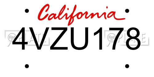 4VZU178 California License Plate