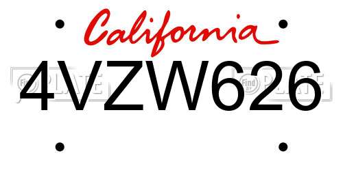 4VZW626 California License Plate