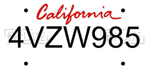 4VZW985 California License Plate
