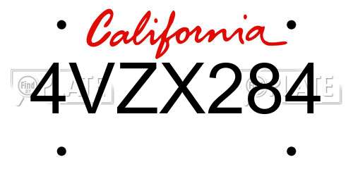 4VZX284 California License Plate