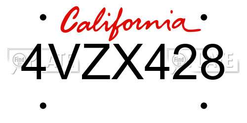 4VZX428 California License Plate