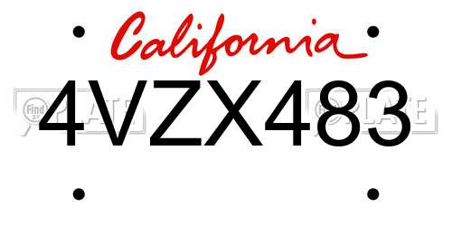 4VZX483 California License Plate