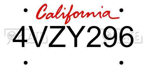 4VZY296 California License Plate