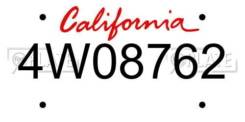 4W08762 California License Plate
