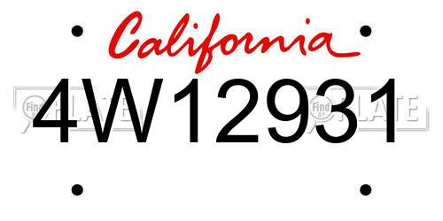 4W12931 California License Plate