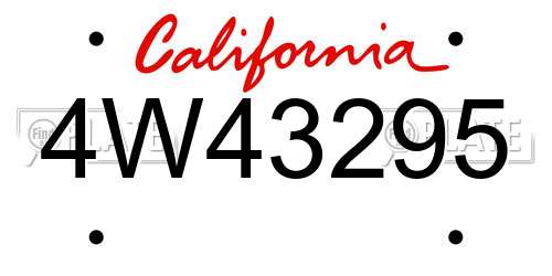 4W43295 California License Plate