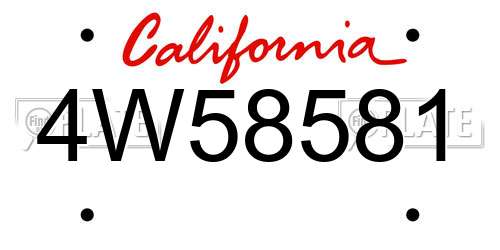 4W58581 California License Plate