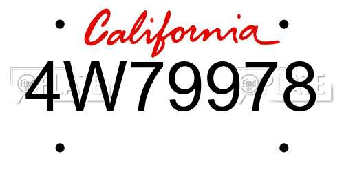 4W79978 California License Plate