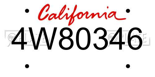 4W80346 California License Plate