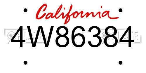4W86384 California License Plate
