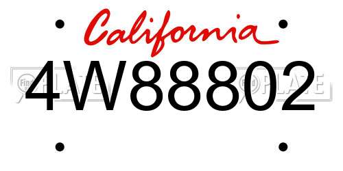 4W88802 California License Plate