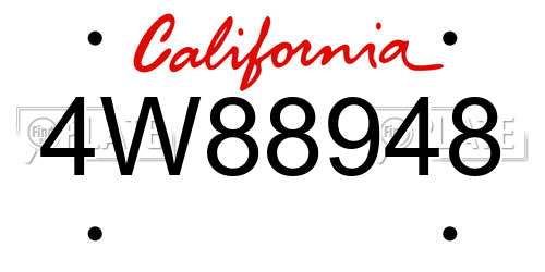 4W88948 California License Plate