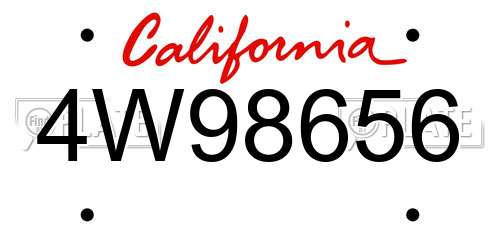 4W98656 California License Plate