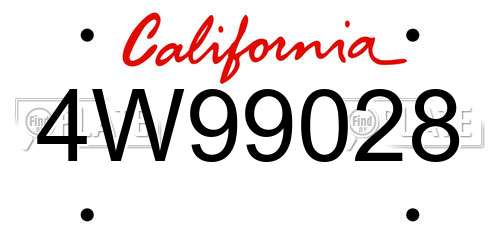 4W99028 California License Plate
