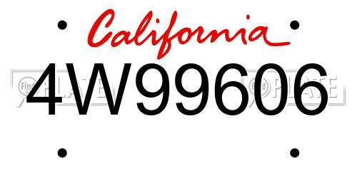 4W99606 California License Plate