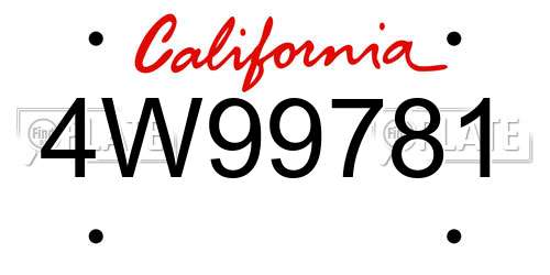 4W99781 California License Plate