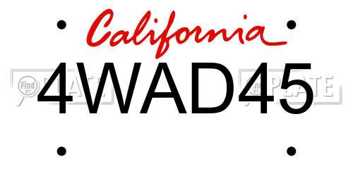 4WAD45 California License Plate